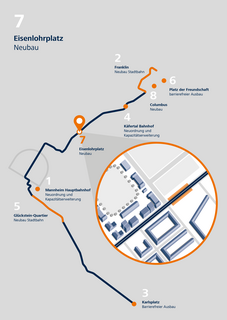 Baumaßnahme an der Haltestelle Eisenlohrplatz im Rahmen des Konversionsnetz Mannheim