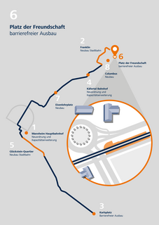 Baumaßnahme an der Haltestelle Platz der Freundschaft im Rahmen des Konversionsnetz Mannheim